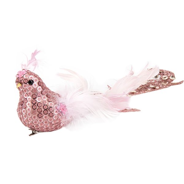 Новорічна іграшка "Райська пташка" рожева 6018-012 фото