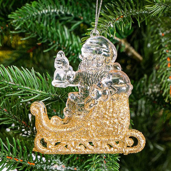 Ёлочная игрушка "Золотой Дед Мороз на санях" 009NR/gold фото