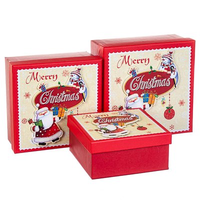 Набор из3 коробок "Дед Мороз со снеговиком" 20*20*9,5 8211-023 фото