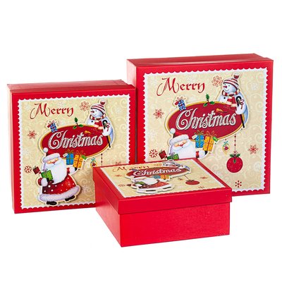 Набор из3 коробок "Дед Мороз со снеговиком" 28*28*11 8211-024 фото